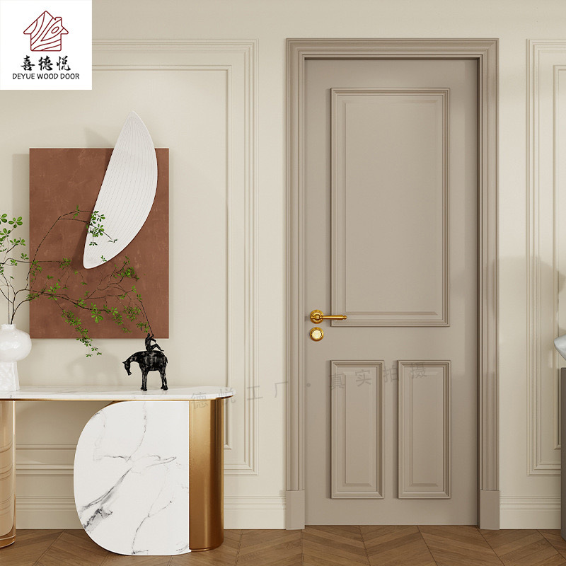 Solid Wood Bedroom Door Versatile Retro Cream Style Room Door Indoor Painted Door Wooden Door Set Door Soundproof Sliding Door