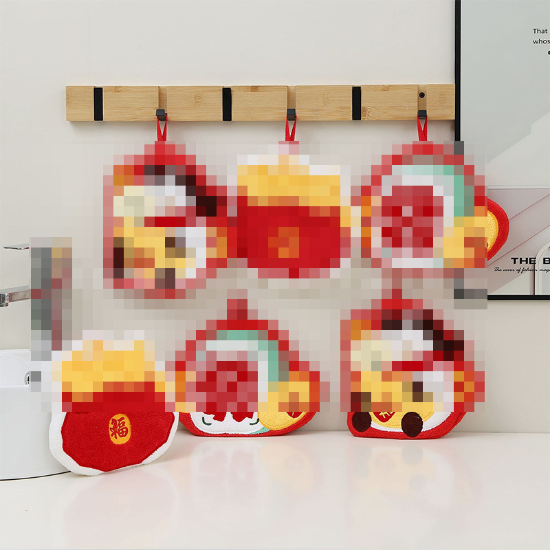 New Year's Eve Year of the Horse Hand Towel Hanging Cute Hand Towel Kitchen Bathroom Super Absorbent Thickeneded Handkerchief