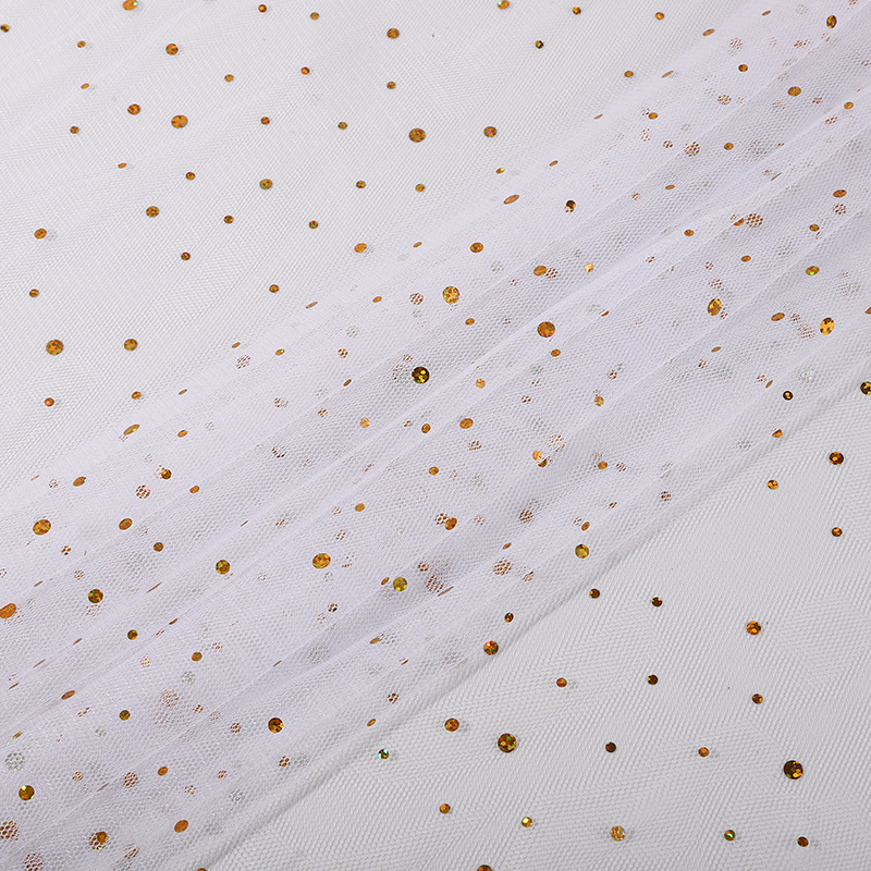 现货INS大小圆片网纱面料喜庆伴手礼包装娃娃裙舞台装饰亮片网布