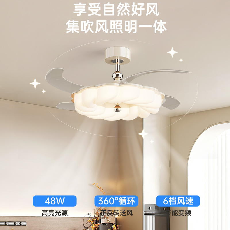 北欧隐形风扇灯中古风隐形吊扇灯静音护眼一体灯餐厅玄关风扇灯|undefined