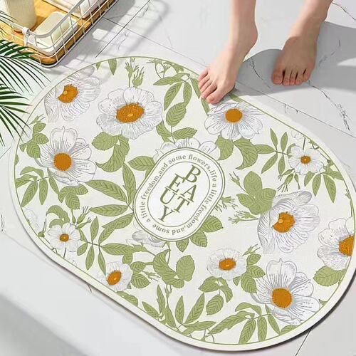 American flower household bathroom bathroom non-slip mat water-absorbent diatom mud floor mat quick-drying non-slip door mat