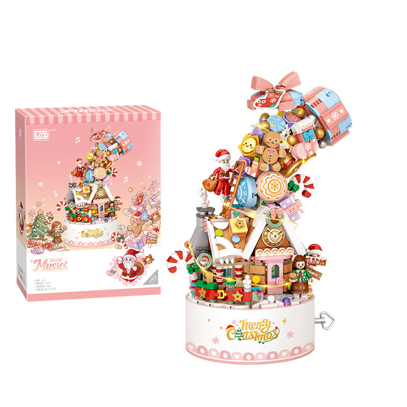 Caja de música de Navidad senbao bloques de construcción de cristal árbol de Navidad creativo juguetes educativos ensamblados regalos de vacaciones al por mayor y al por menor