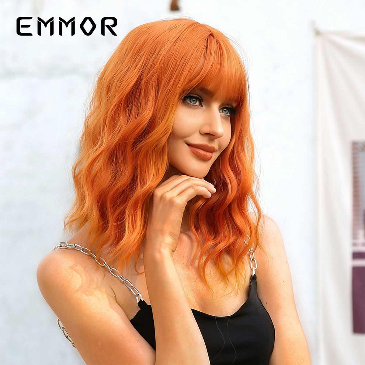 Comercio exterior transfronterizo estilo europeo y americano naranja Qi flequillo pelo corto rizado bobo cabeza peluca cubierta completa cubierta de pelo de moda natural