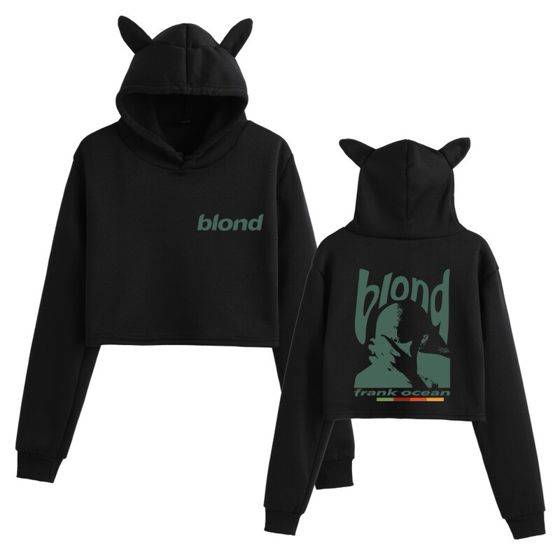 New Cross-Border Frank Ocean Printed Cartoon Cat Ears Cute Loose-Fitting Cropped Hoodie for Girls