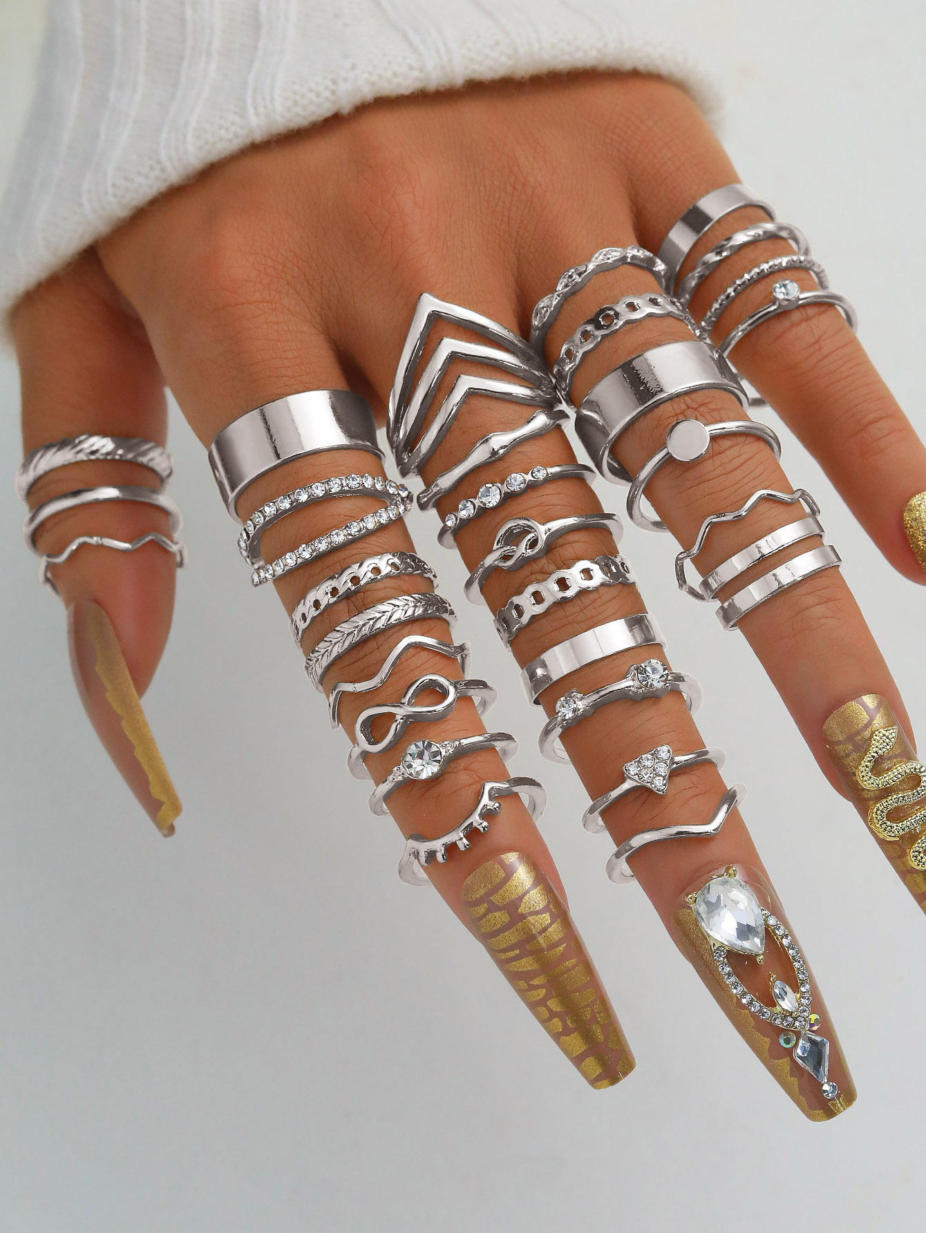43g Weight Rings Classification 1 Set Quantity Holiday, Daily Occasion Alloy Material Waves, Heart Shape Pattern Women's Gender Plating Design Simple Style, Classic Style Style Simple Style Classic Style Waves Heart Shape Alloy Plating Women's Rings 9