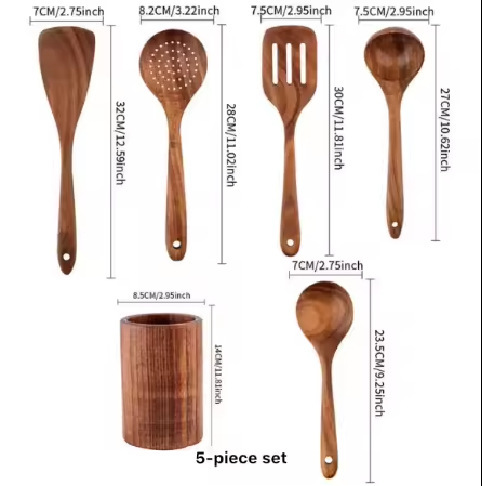 Acacia pala de madera no pegajosa pala de verduras pala de madera casera pala de ensalada tenedor de cola de cocina set