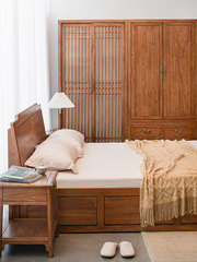 New Chinese Style Double Bed with Old Elm Wood, 1.8-meter Storage, Thick Mattress Box, Simple Main Bedroom Furniture