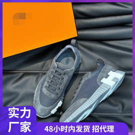 原盒新款牛皮拼接帆布透气系带休闲板鞋广州外贸男鞋夏天必备