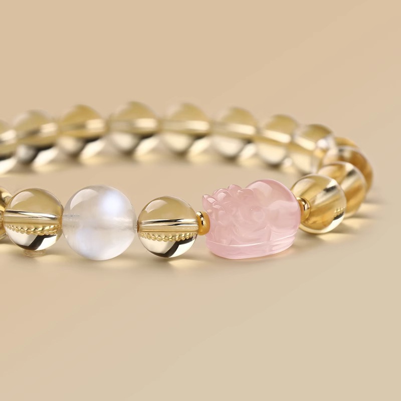 Natural rose quartz PI Xiu crystal bracelet for women, new Chinese-style traditional Chinese style jewelry, niche high-end ethnic style yellow crystal bracelet 369 Item Picture