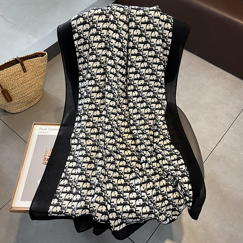  new style letter fashion silk scarf women's multi-functional scarf sun protection shawl for autumn and winter cotton and linen scarf