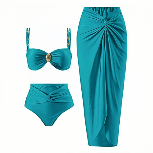 2025 European and American New Split Three-Piece Bikini for Women, Slimming Export Swimwear Set Nylon Skirt