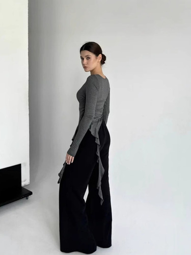 Women's Unstructured Collared T-shirt with Hemming and Lace Trim, Autumn 2024 Collection