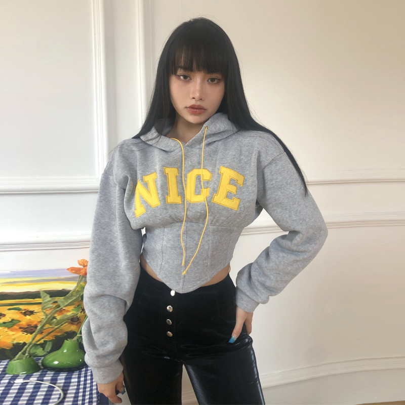 women's letter embroidery long-sleeved slim waist hoodie nihaostyles clothing wholesale NSXPF78386