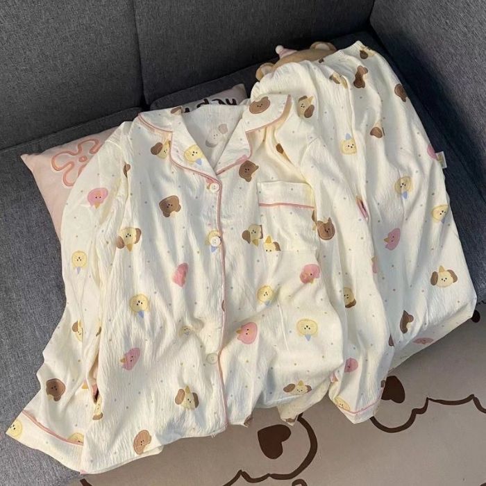 Pijamas al por mayor transfronterizas, estudiantes de otoño, pantalones de manga larga de estilo dulce, algodón de nube, reducción de edad, traje de servicio a domicilio de estilo rojo de red