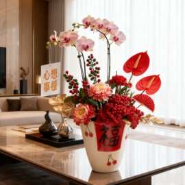 年宵乔迁新居结婚陶瓷花盆文竹花卉办公室内桌面绿植盆栽容器