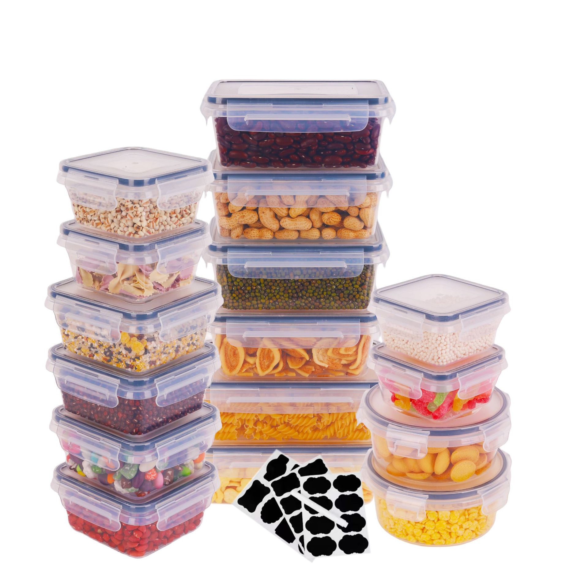 16-piece refrigerador de grado alimenticio más crujiente caja de almacenamiento de clasificación de alimentos de frutas y verduras granos de cocina caja de almacenamiento de PP