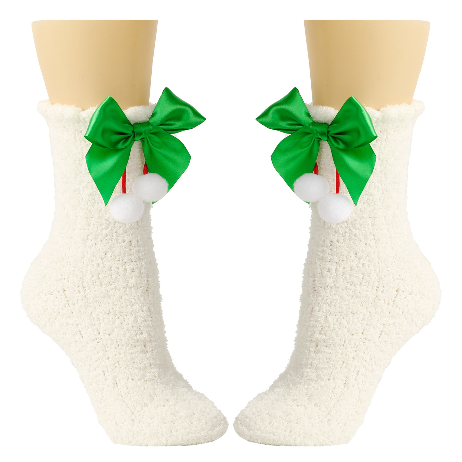 Calzini da donna Calzini spessi e caldi in peluche Calzini in pile corallo con fiocco Calzini a tubo medio autunnali e invernali Calzini con fiocco_voghion.com