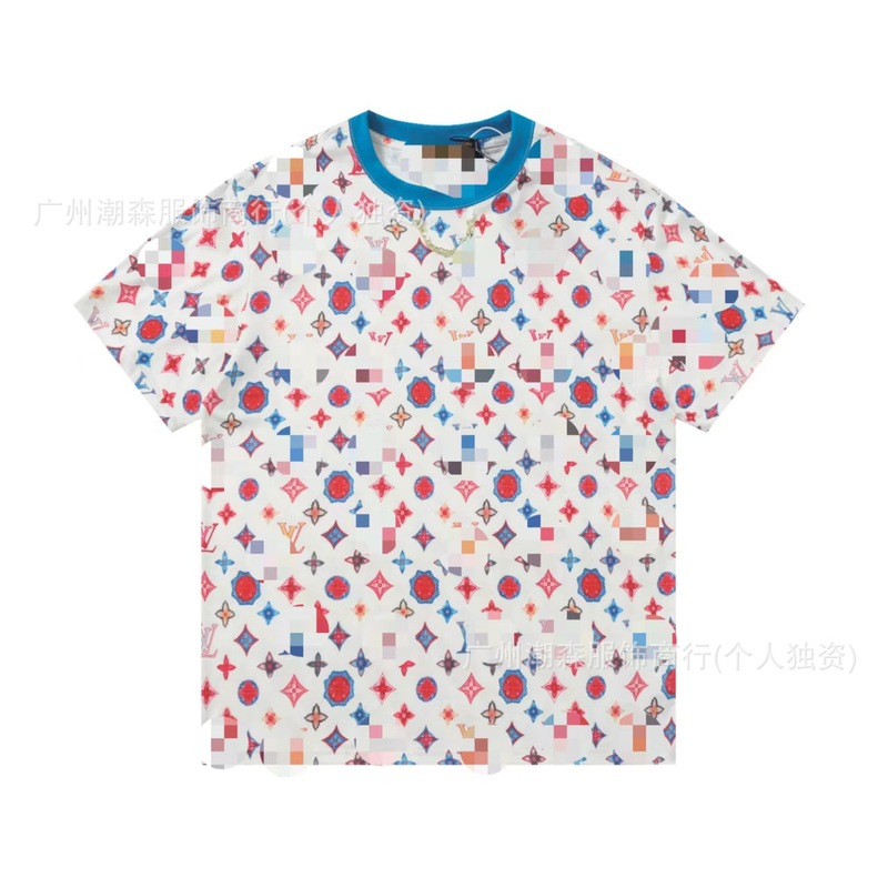 跨境奢潮高品质满印花L字母短袖潮牌外贸欧货驴家圆领男女宽松T恤|undefined