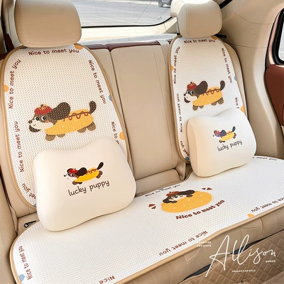 Blue Rain Ice Silk Memory Foam Car Headrest Lumbar Support Cartoon Cute Car Waist Support Cushion Comfortable Car Pillow