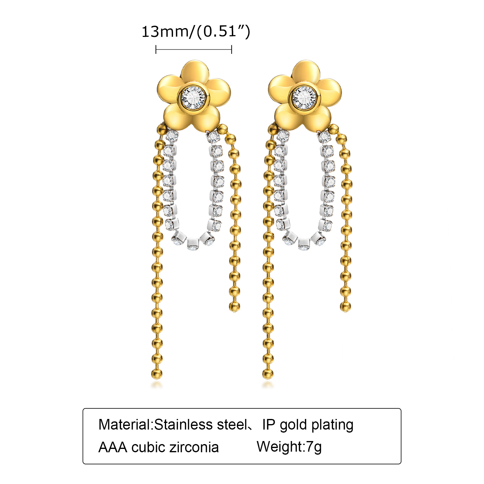 1 Pair Sweet Flower Tassel Plating Inlay Stainless Steel Zircon Drop Earrings display picture 1