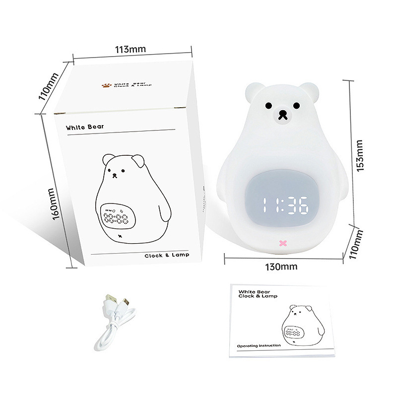 Lámpara de Ambiente y Despertador de Oso Polar, Recargable, Reloj Digital, Regalo Creativo y Decorativo, Transfronterizo