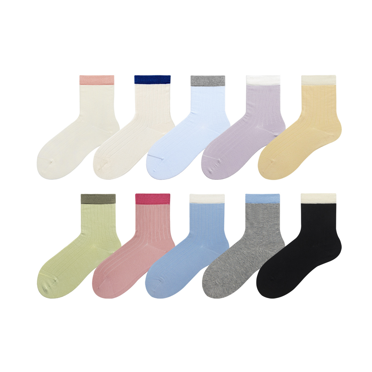 Medias de punto de primavera y verano de color sólido para niños, calcetines de algodón sin hueso para mujeres, estilo de estilo de Corea del Sur.
