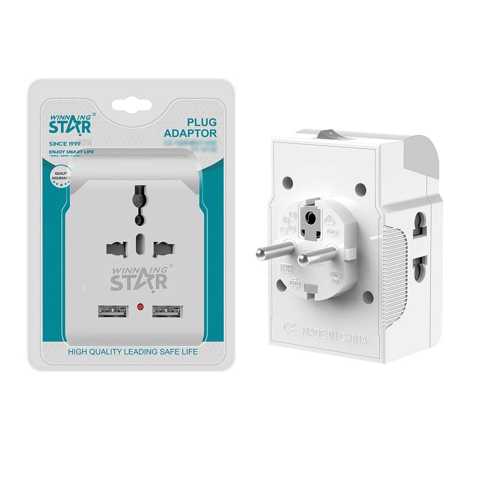 winning star跨境英规转接头带安全门2个USB万能旅行欧规转换插