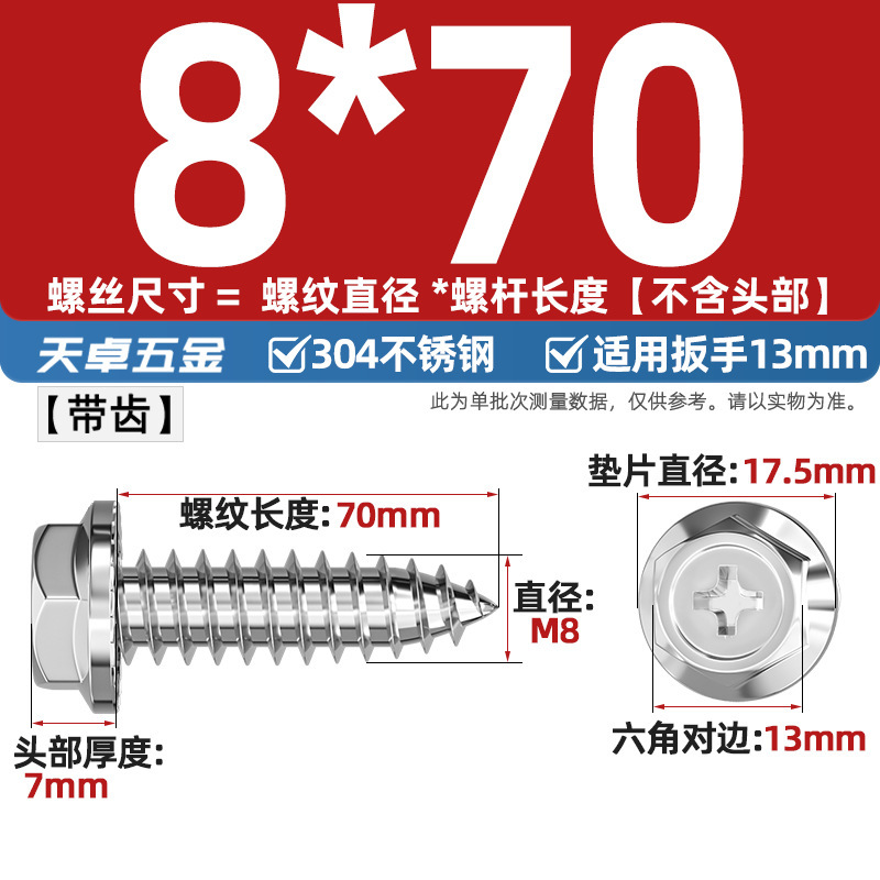 304ステンレス十字凹穴フランジ面外六角タッピングねじ尖尾パッド付き木ねじmm3 m 4m 5m 6|undefined