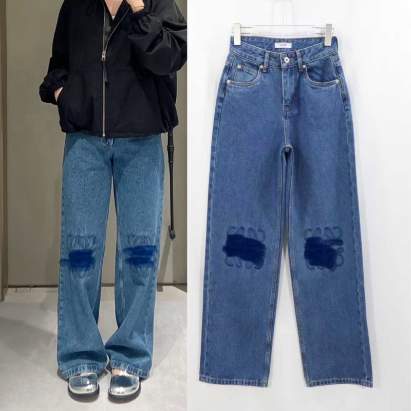 L.Y.W直筒牛仔裤女黑灰色刺绣幂同款阔腿显瘦通勤长裤女2025秋款|undefined