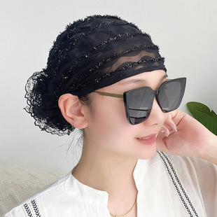 Elegant and Stylish White Hair Covering Hat for Women 2023 New Baotou Hat Autum Breathable Hair Lace Mesh Turban Hat