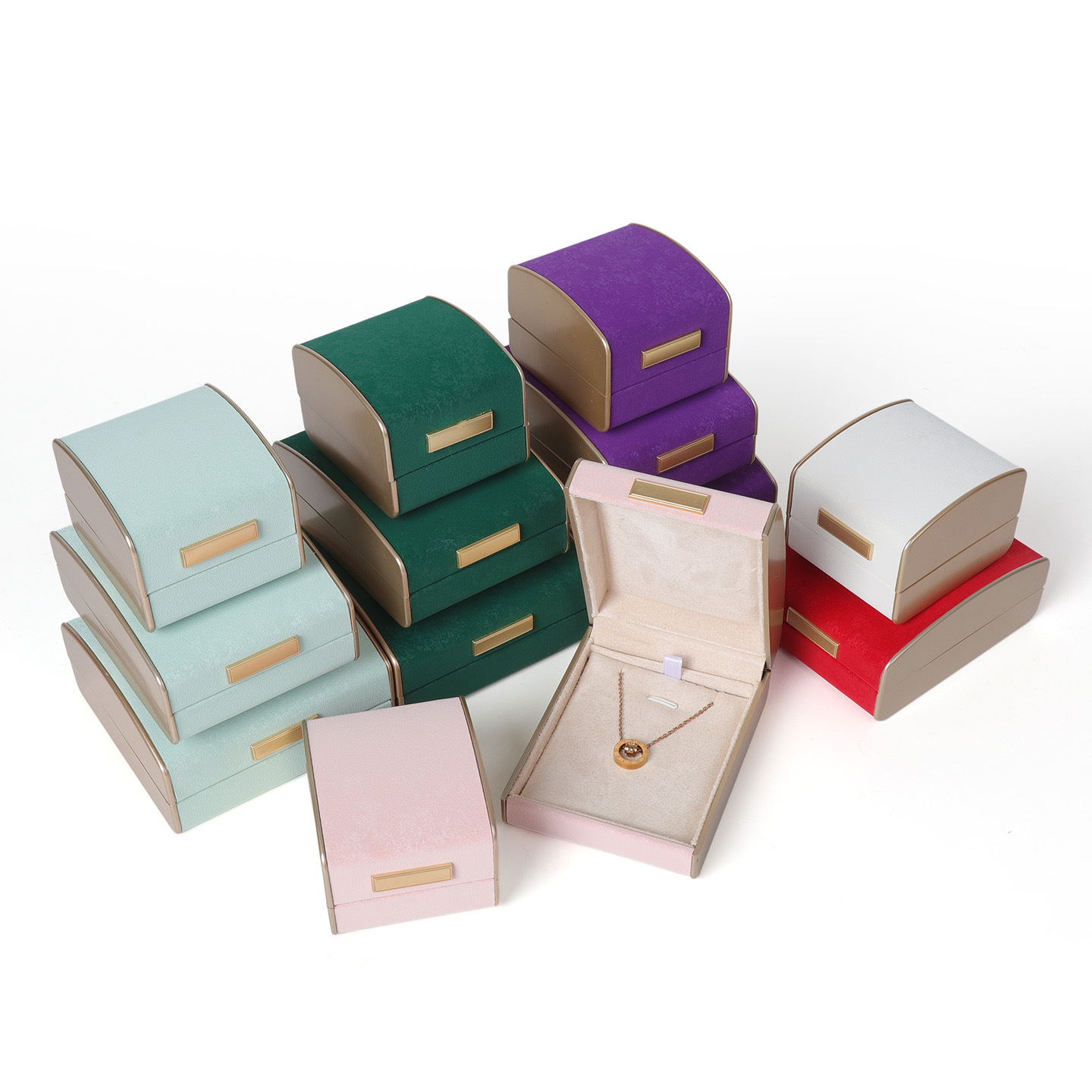 Nuevo arco de copos de nieve oro etiqueta caja de joyería de cuero caja de anillo caja de collar caja de pulseras de alta calidad