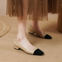 店薦  小香風拼色單鞋2023春真皮一腳蹬懶人鞋顯瘦淺口低幫鞋