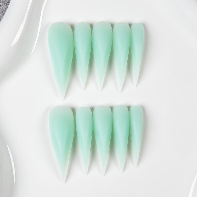 European and American Minimalist Style Dragon Claw Nails, Mint Green Matte Pointed Nails, Versatile for Daily Use, Detachable Fake Nails