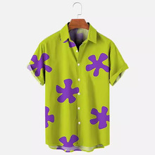 欧美夏季新款男士衬衫3D数码印花休闲短袖衬衣男装夏威夷纽扣衬衫