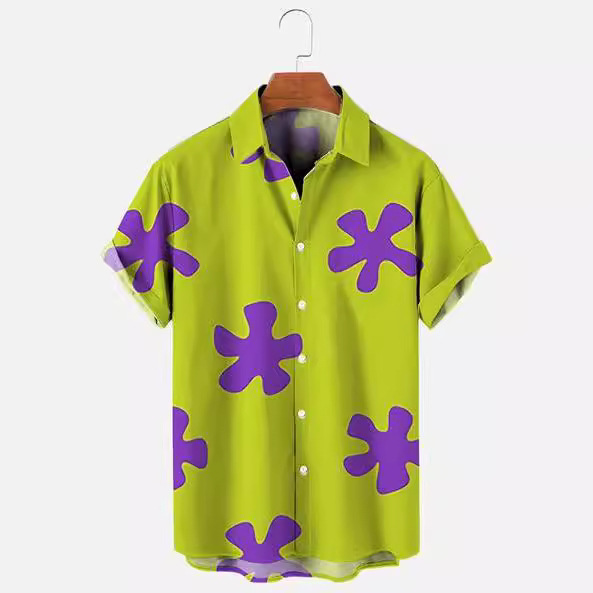 欧美夏季新款男士衬衫3D数码印花休闲短袖衬衣男装夏威夷纽扣衬衫