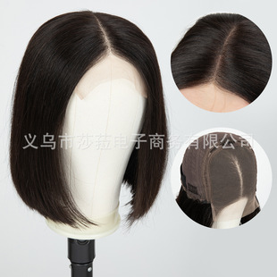 Cross-Border New Product Lace Large Area Wig Summer Black Natural Fluffy Short Hair Bob Headgear Factory Ready Stock