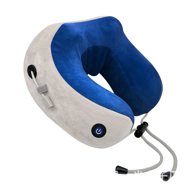 almohada eléctrica portátil de cuello en forma de U con almohada de memoria de algodón elástica, masaje relajante para la columna cervical en viaje de negocios