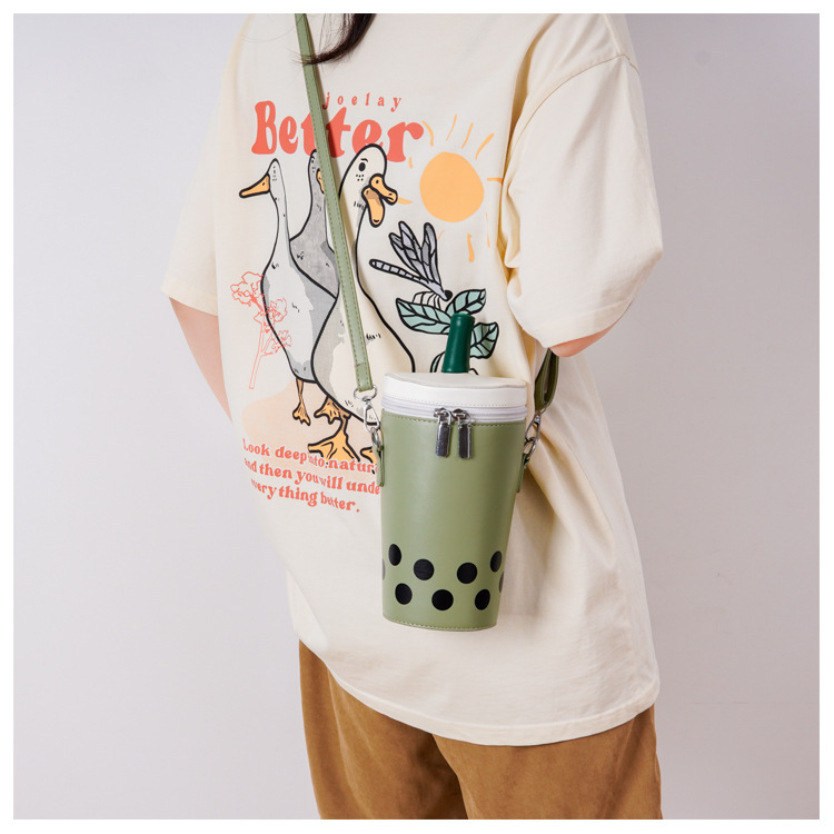 All Seasons Season Women's Gender Cute Style Bucket Shape Small Size Women's Small Pu Leather Cartoon Cute Bucket Zipper Shoulder Bag