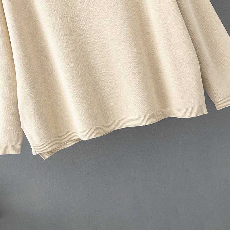 Solid Color V neck Ice Silk Suit Spring Autumn Loose High Waist Casual Two Piece Sweater
