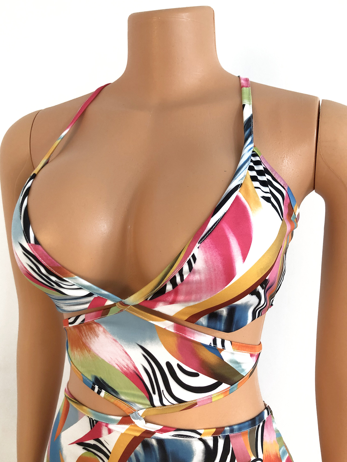 Summer Women Clothing Sexy Nightclub Digital Printing Cross Strap Jumpsuit