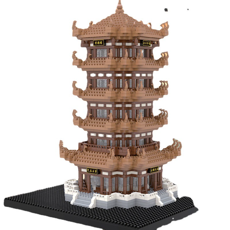 3D-конструктор (Lego) Китайская архитектура — Желтая башня-донжон и достопримечательности, множество деталей