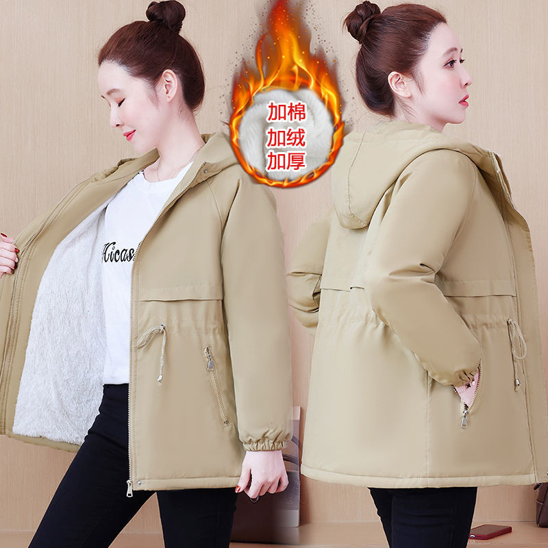 加绒加厚中长款风衣新款韩版外套棉服女修身显瘦百搭连帽外套|undefined