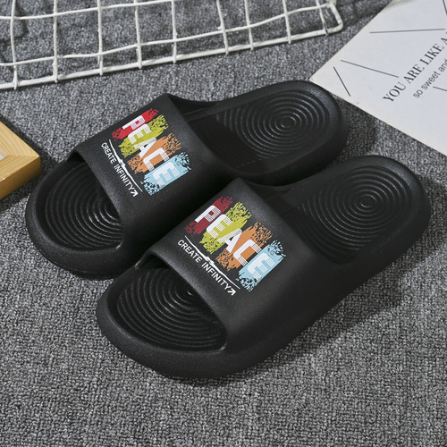 Summer Thick Sole Anti-Slip Comfort Trendy Sporty Outdoor Wear Blue Young Men's Unisex Black and White Soft Sole Slippers