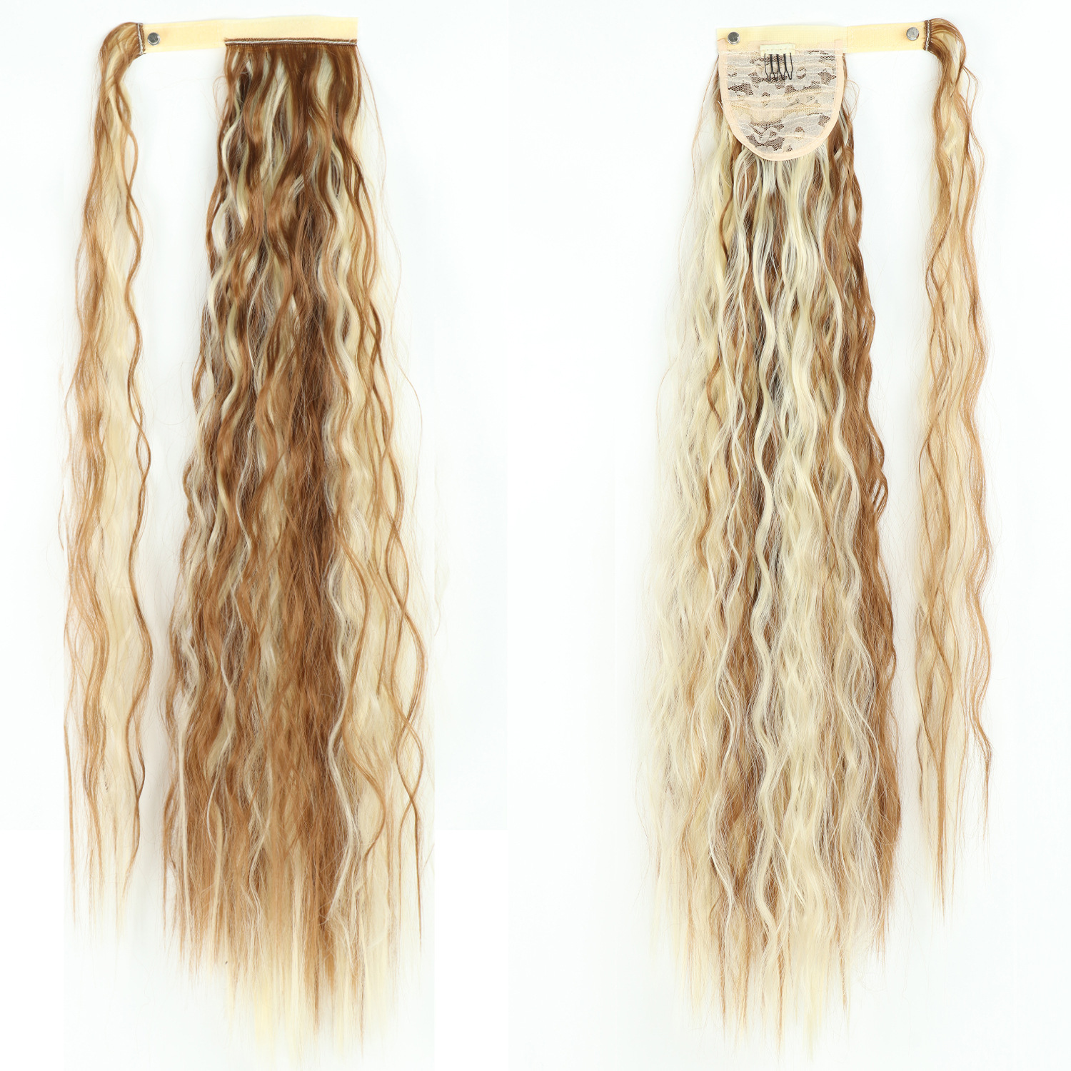 85CM peluca cola de caballo velcro maíz caliente cola de caballo largo cabello rizado fibra de caballo