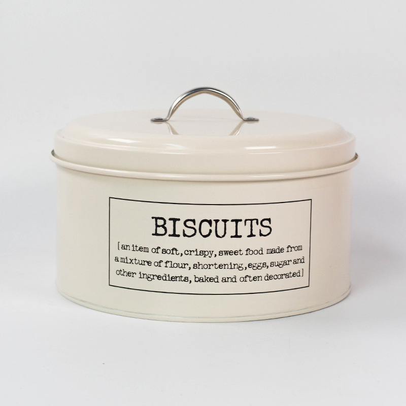 Powder Yan retro style flat round iron biscuits melon seeds snacks candy sealed cans desktop storage box moisture-proof rust-proof