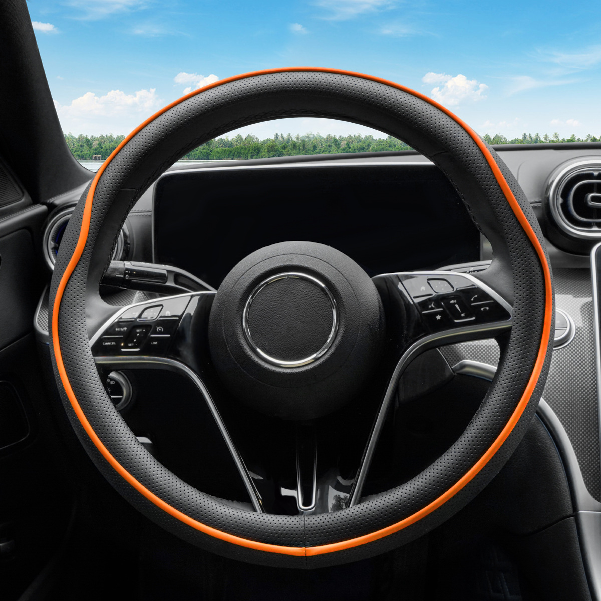 Car Steering Wheel Cover, Nappa Leather, All-Season, Stylish, Wear-Resistant, Cross-Border Hot-Selling Steering Wheel Protector