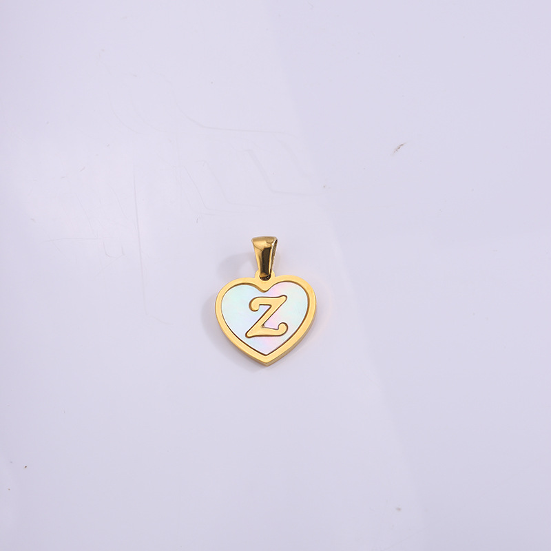 Nuevo colgante de corazón de melocotón de acero de titanio, accesorios de concha de letras inglesas, colgante pequeño, joyería de amor de bricolaje, collar a juego