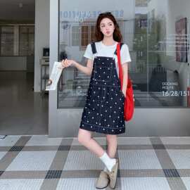 韩式复古黑色波点牛仔背带裙女夏2026新款俏皮减龄小个子连衣裙