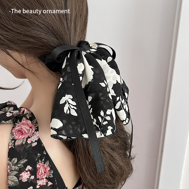 Retro floreciente correa arco intestino grueso anillo de cabello de cola de caballo femenina elegante correa de correa de correa de correa 2024 nuevo