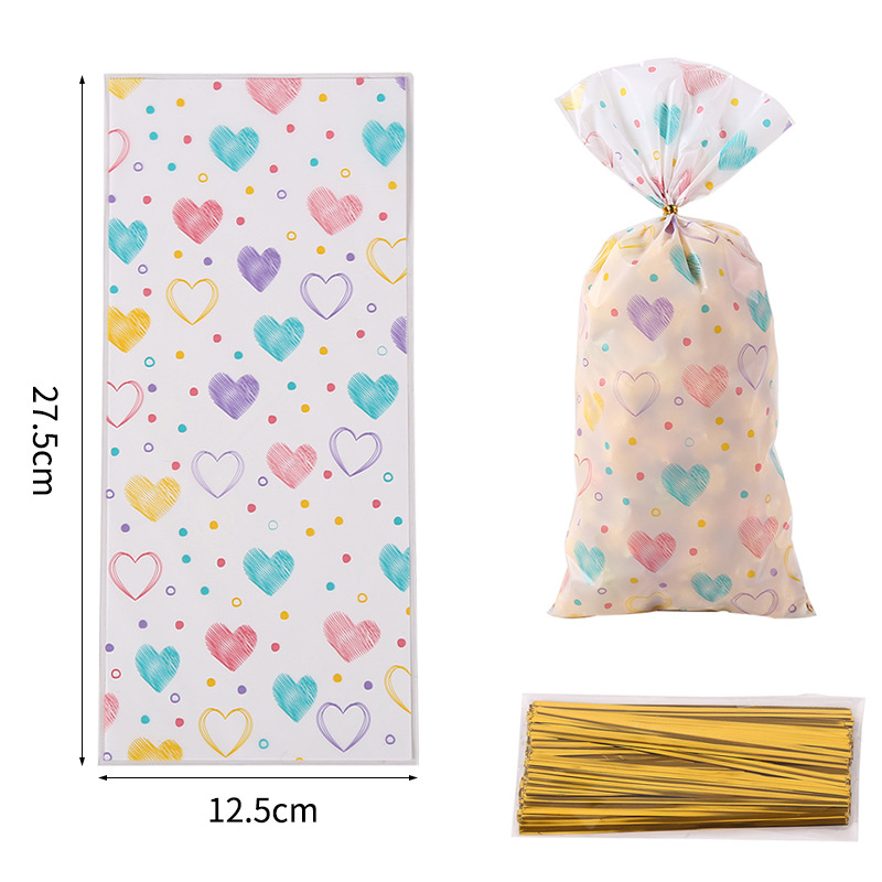 Bolsa de embalaje de dulces OPP serie de bolsillo plano de San Valentín amor impresión en color chica bolsa de corazón bolsa de embalaje de algodón de azúcar